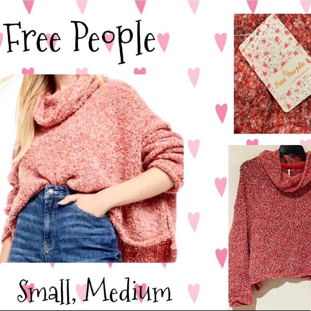 NWT Free People Red Flame BFF Cowl Neck Sweater